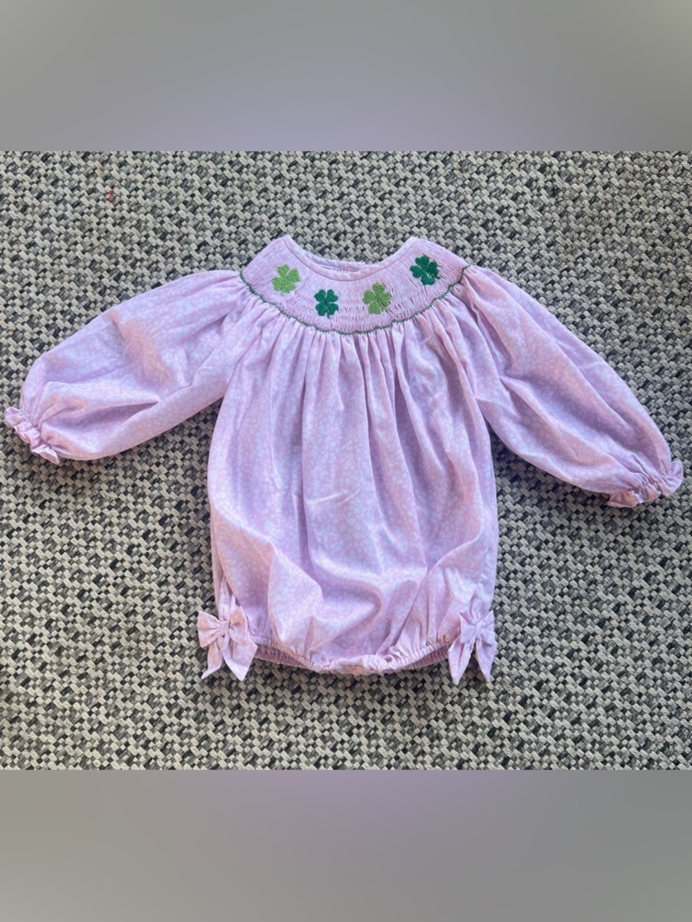 The Smocked Flamingo Long-Sleeve One-Piece Bodysuit Bubble with Shamrock Detail